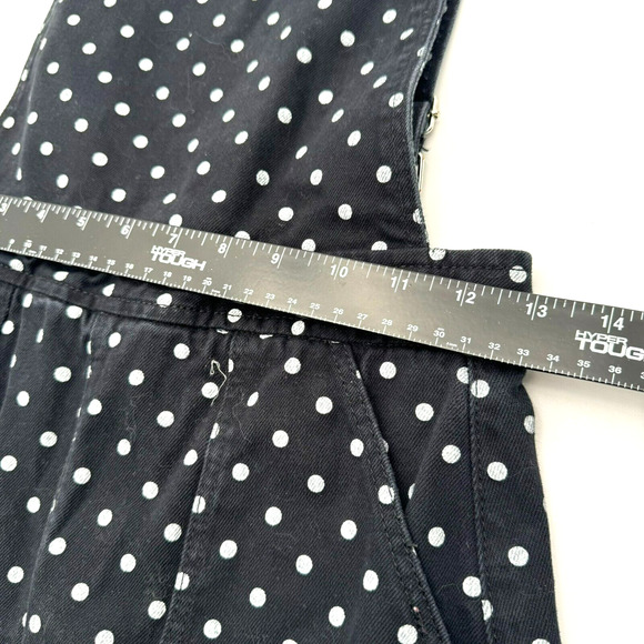 TOPSHOP MOTO Women's 4 Black White Polka Dot‎ Wide Leg Denim Overalls Pockets - Picture 9 of 10
